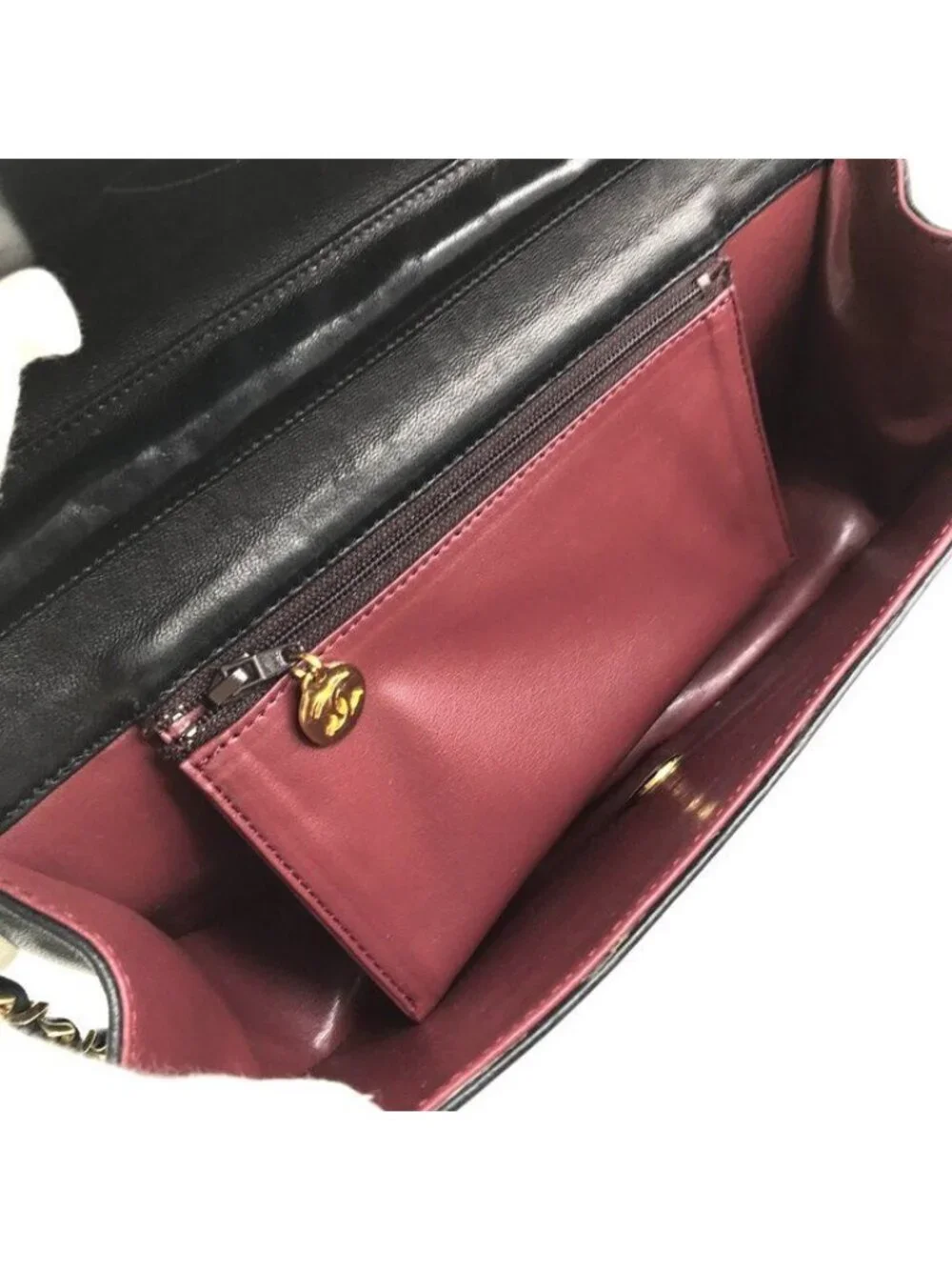Chanel CC Logo Leather Half Moon Turnlock Chain Shoulder Bag Black